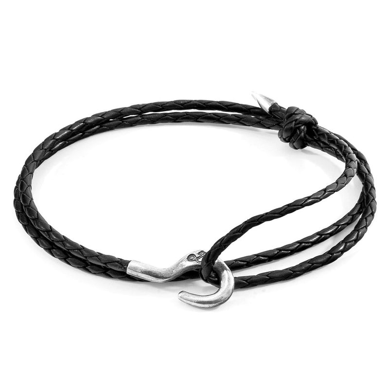 Charles Silver Braided Leather Skinny Bracelet