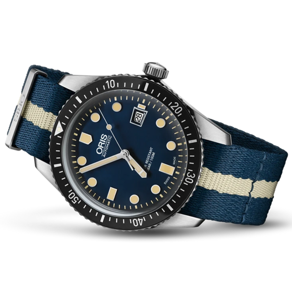 Oris Diver 65, Blue Dial, 42mm, Blue/Beige Textile Strap