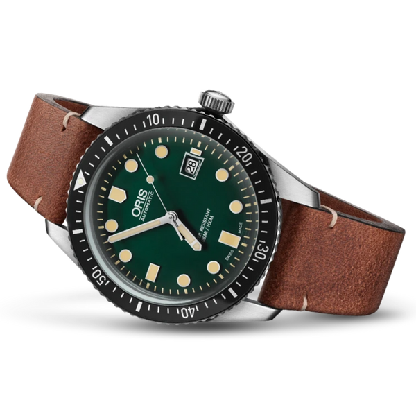 Oris Diver 65, Green Dial, 42mm, Brown Leather Strap