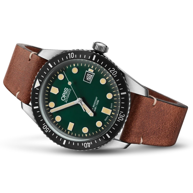 Oris Diver 65, Green Dial, 42mm, Brown Leather Strap