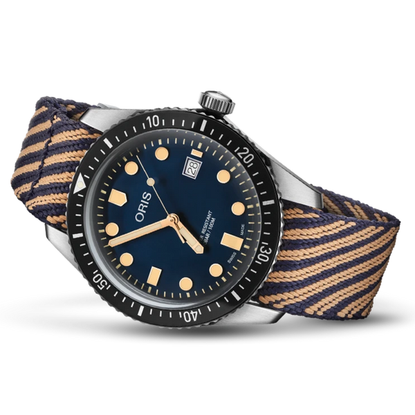 ORIS TEXTILE RECYCLED STRAP BLUE/TAN DIVER SIXTYFIVE