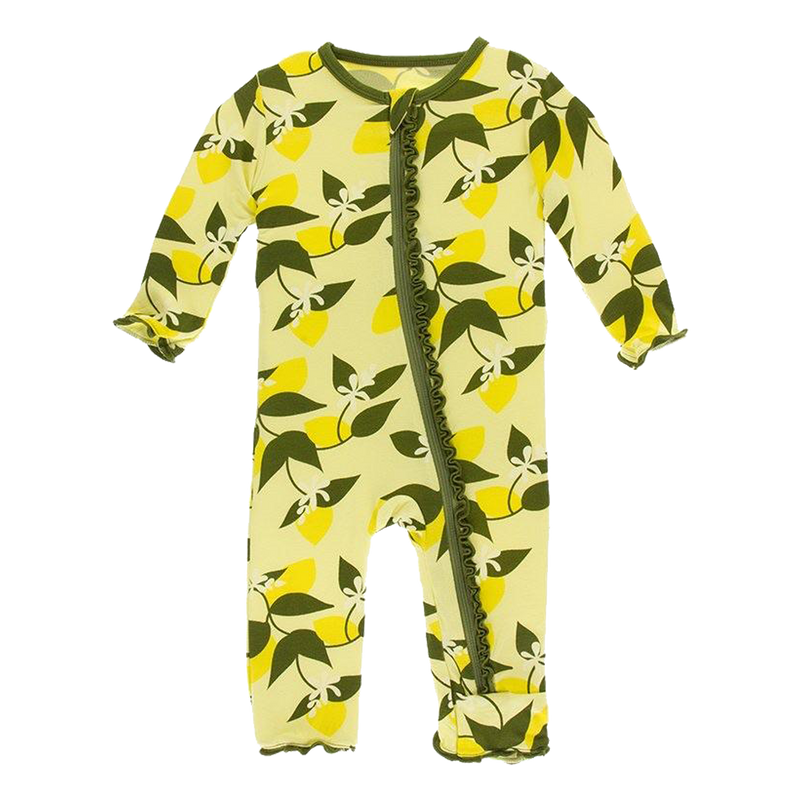 Print Ruffle Coverall with Zipper