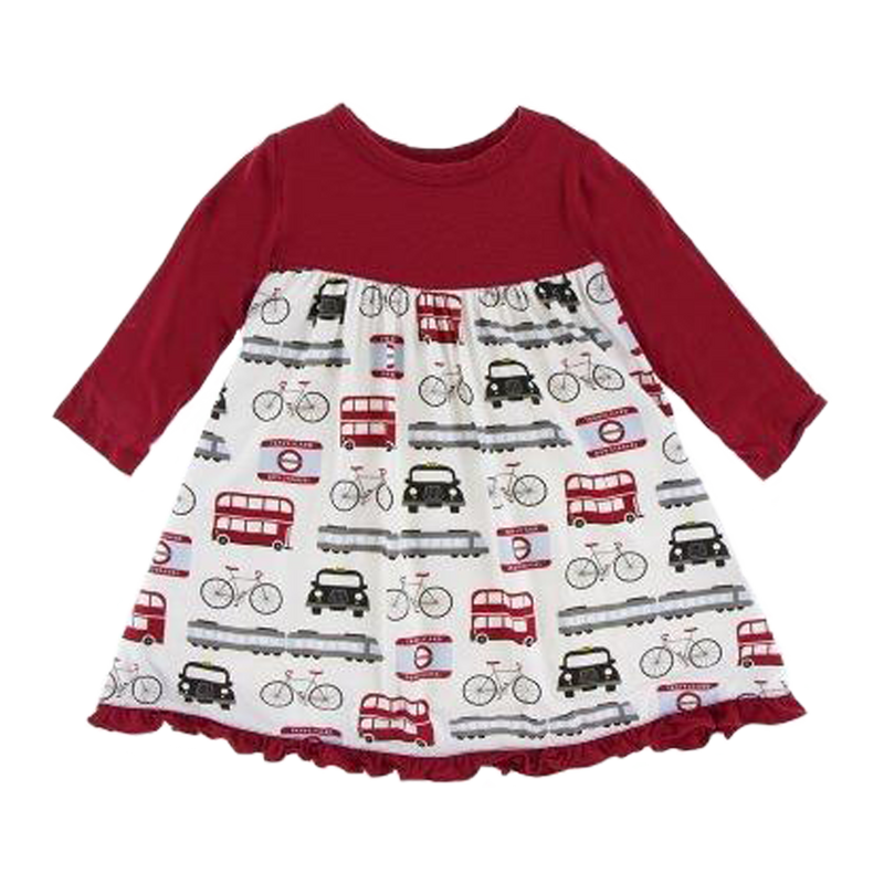 Classic Print Long Sleeve Swing Dress