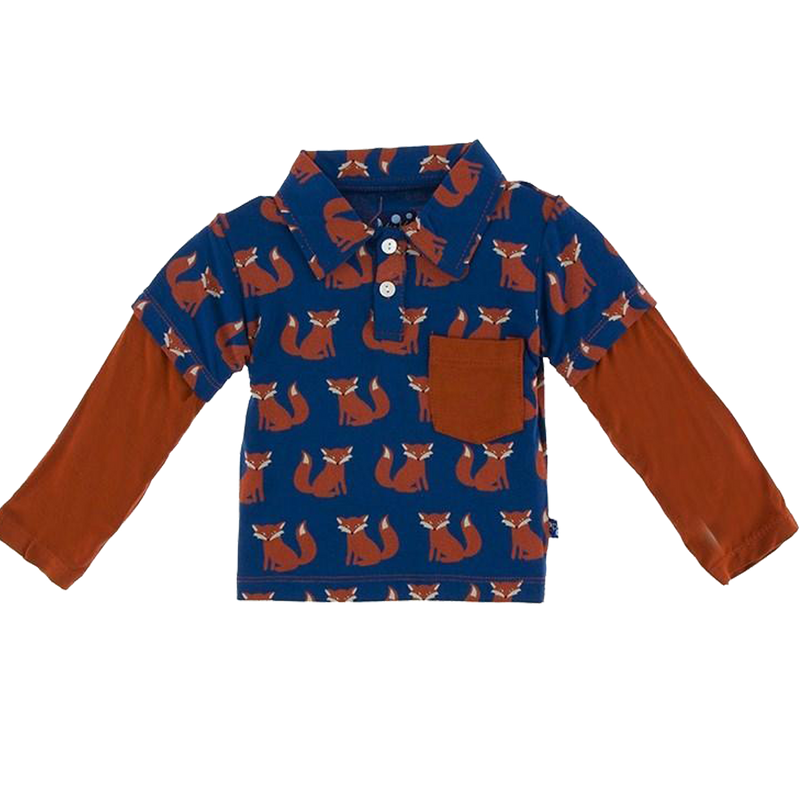 Print Long Sleeve Double Layer Polo