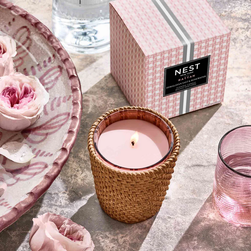Rattan Himalayan Salt & Rosewater Classic Candle - Wellness Collection