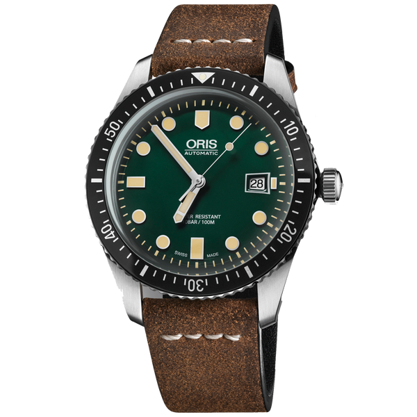Oris Diver 65, Green Dial, 42mm, Brown Leather Strap