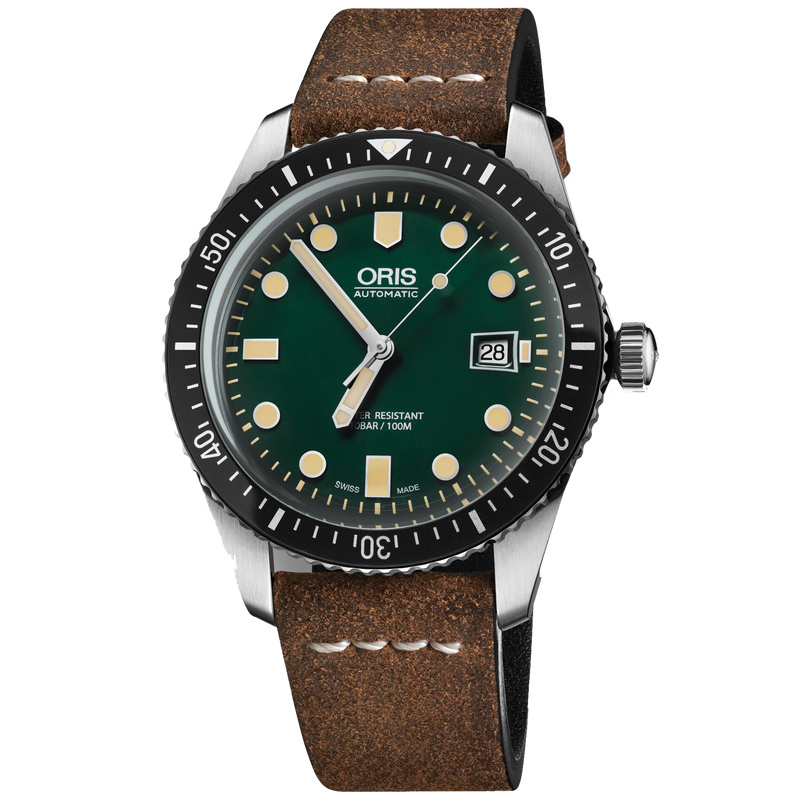 Oris Diver 65, Green Dial, 42mm, Brown Leather Strap
