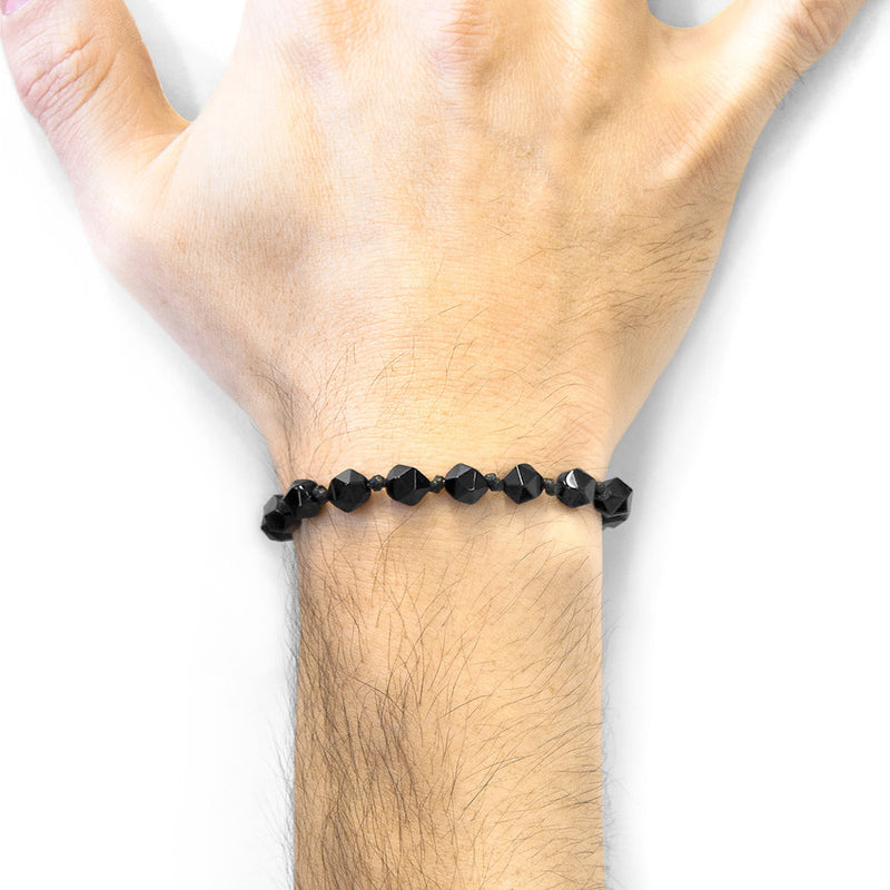 Black Agata Zebedee Silver & Stone Beaded Macrame Bracelet