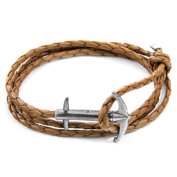 Admiral Anchor Silver Braided Leather Bracelet
