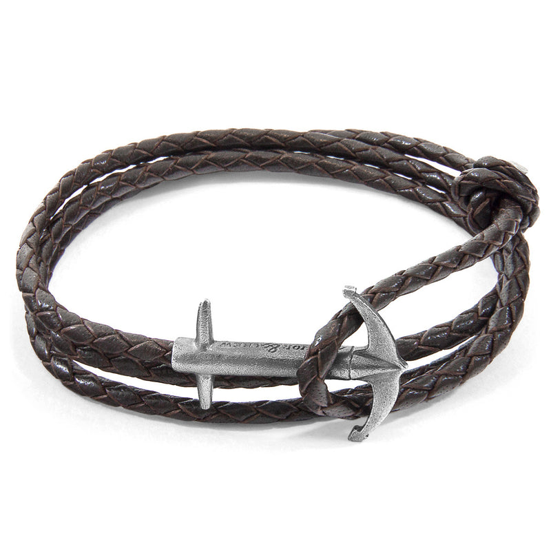 Admiral Anchor Silver Braided Leather Bracelet