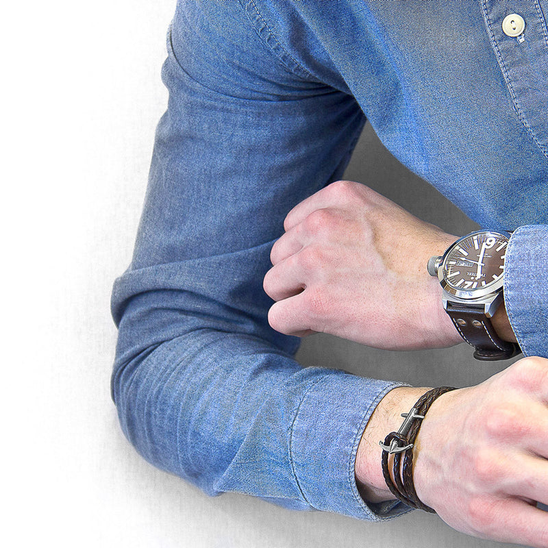 Admiral Anchor Silver Braided Leather Bracelet