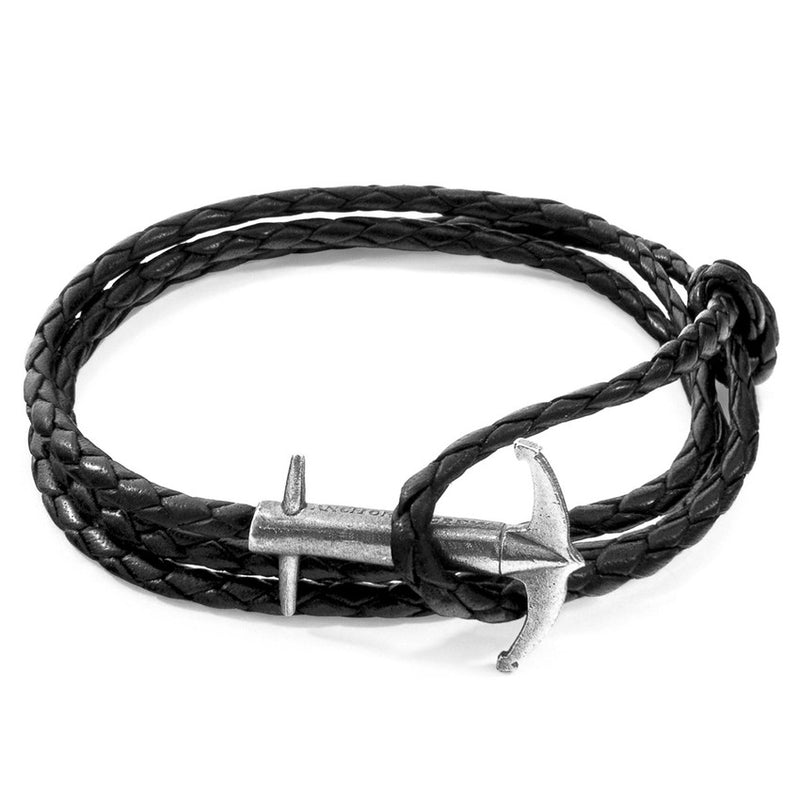 Admiral Anchor Silver Braided Leather Bracelet