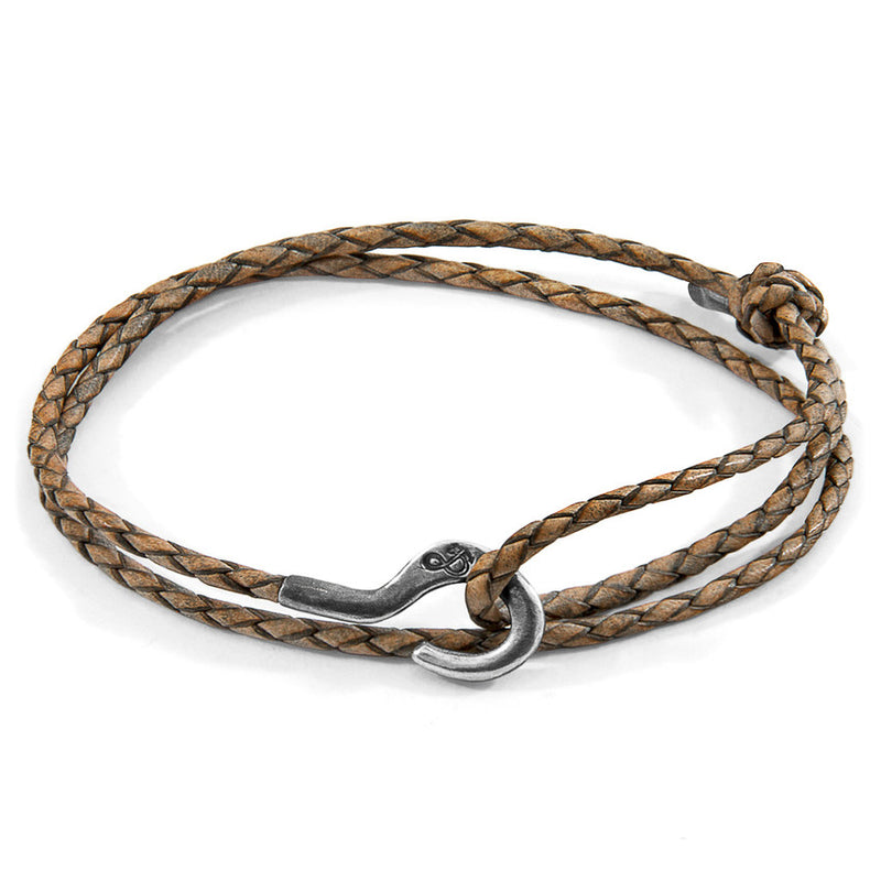 Charles Silver Braided Leather Skinny Bracelet