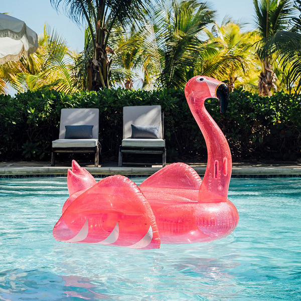 CLEAR PINK GLITTER FLAMINGO