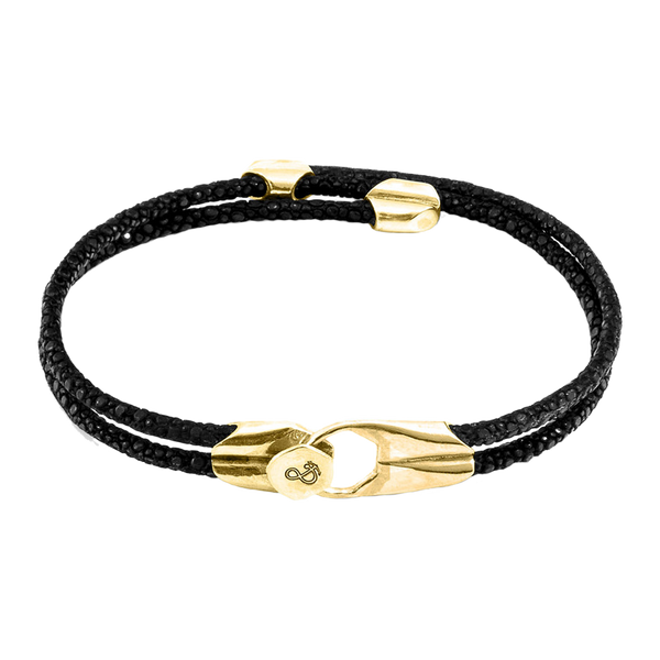 Raven Black Conway 9ct Yellow Gold Stingray Leather Bracelet