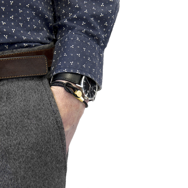 Raven Black Dundee 9ct Yellow Gold & Stingray Leather Bracelet