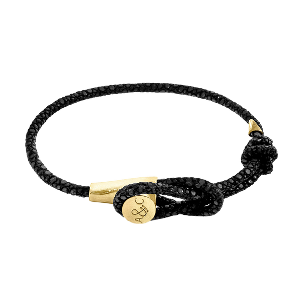Raven Black Dundee 9ct Yellow Gold & Stingray Leather Bracelet
