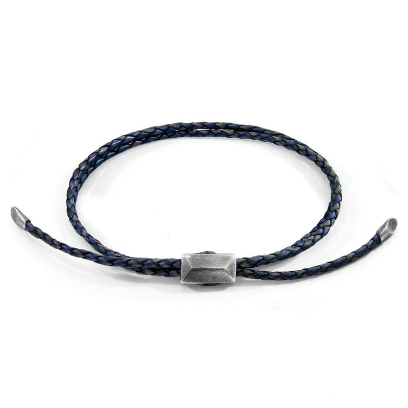 Edward Silver Braided Leather Skinny Bracelet