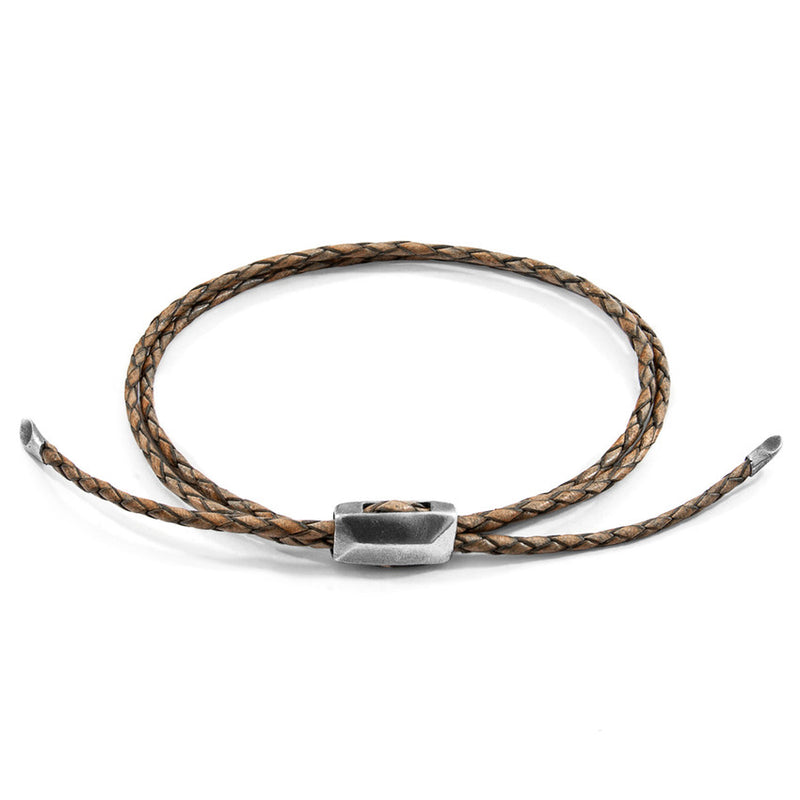 Edward Silver Braided Leather Skinny Bracelet