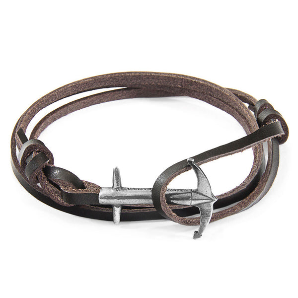 Admiral Anchor Silver Flat Leather Bracelet