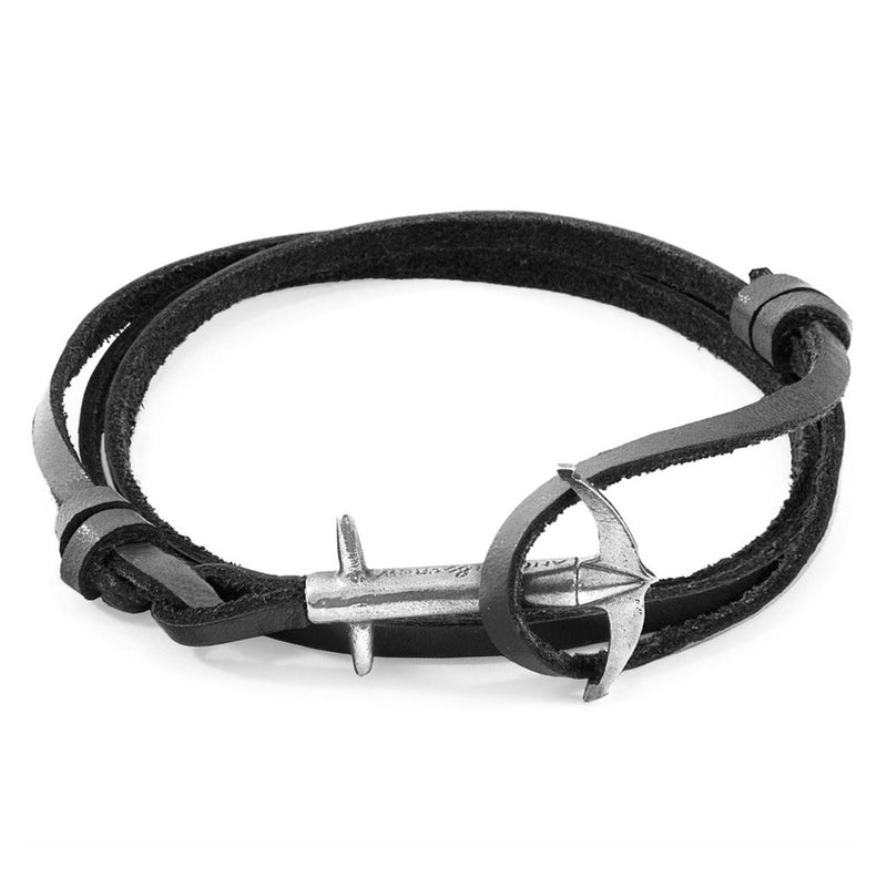Admiral Anchor Silver Flat Leather Bracelet