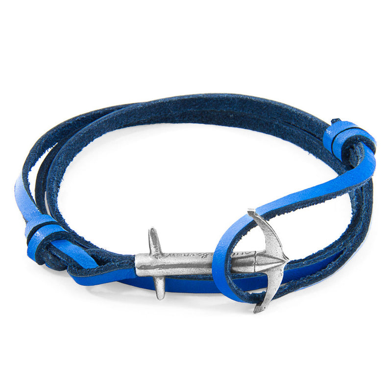 Admiral Anchor Silver Flat Leather Bracelet