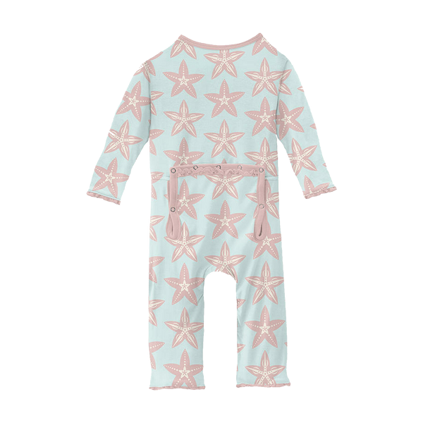 Starfish Print Classic Ruffle Coverall with Zipper