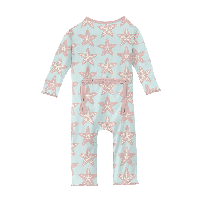 Starfish Print Classic Ruffle Coverall with Zipper