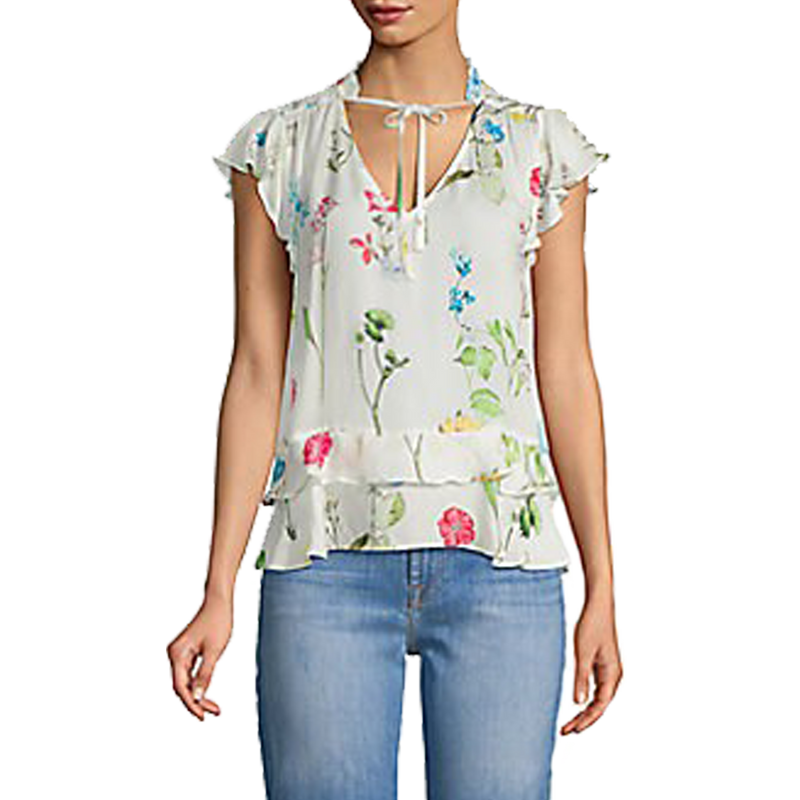 Floral Ruffle V-Neck Top