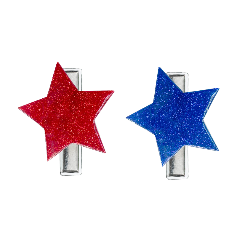 Glitter Blue & Red Stars Alligator Clips