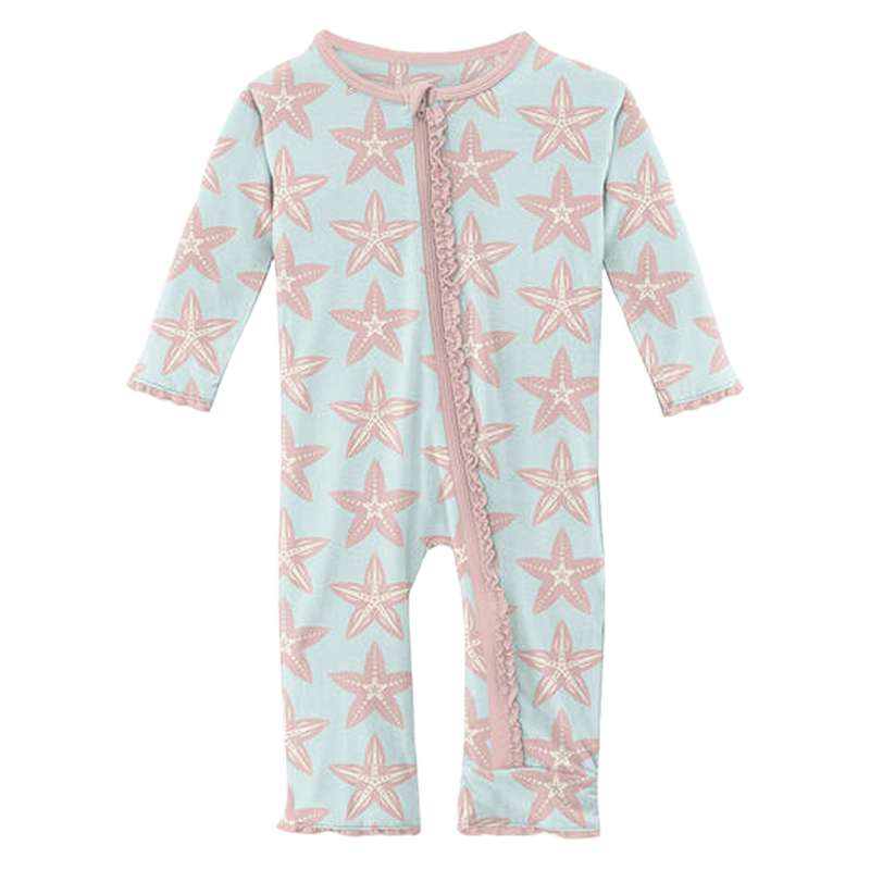 Starfish Print Classic Ruffle Coverall with Zipper