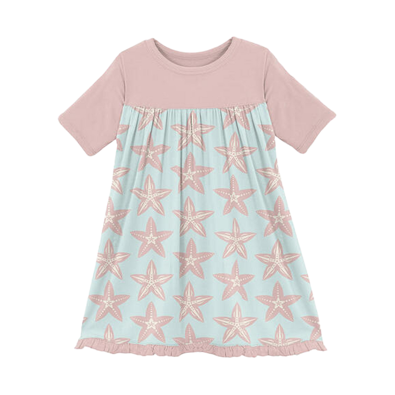 Starfish Print Classic Short Sleeve Swing Dress