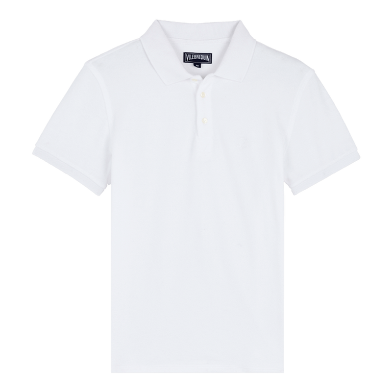 MEN TERRY CLOTH POLO SHIRT SOLID WHITE