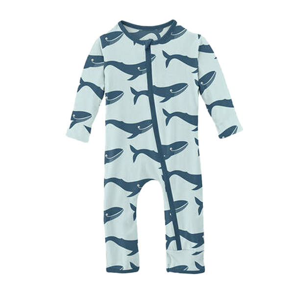 Blue Whale Print Coverall with Zipper