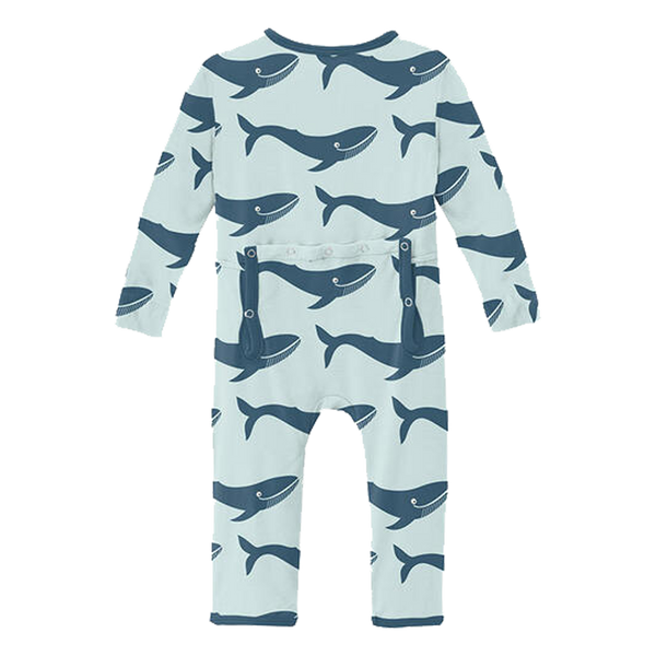 Blue Whale Print Coverall with Zipper